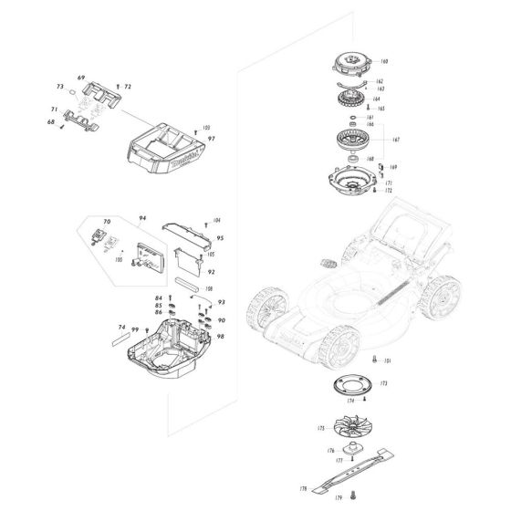 Battery, Motor Assembly for Makita LM001G Mower