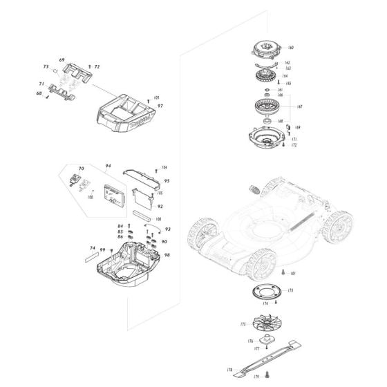 Battery, Motor Assembly for Makita LM002G Mower