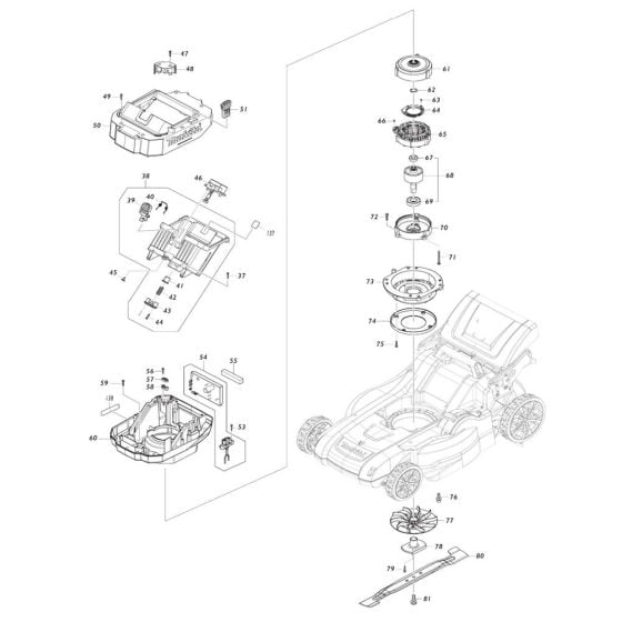 Battery, Motor Assembly for Makita LM002J Mower