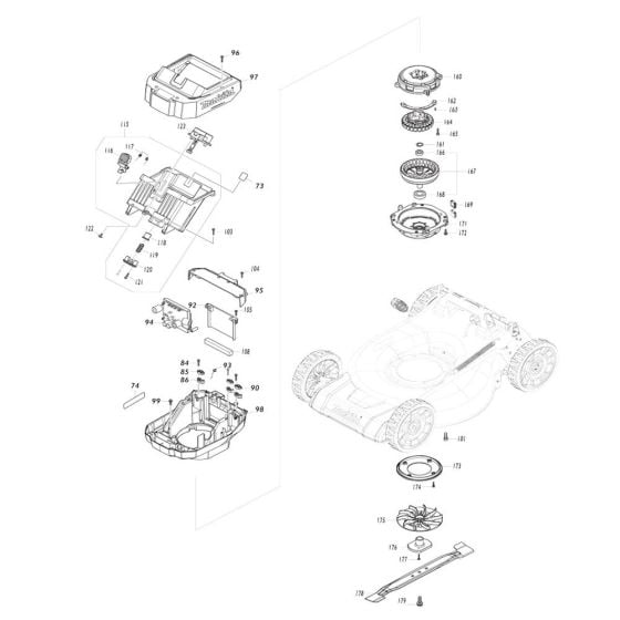 Battery, Motor Assembly for Makita LM004J Mower