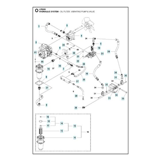 Oil Filter, Vibrating Pump, Valve Assembly for Husqvarna LP 6505 Roller