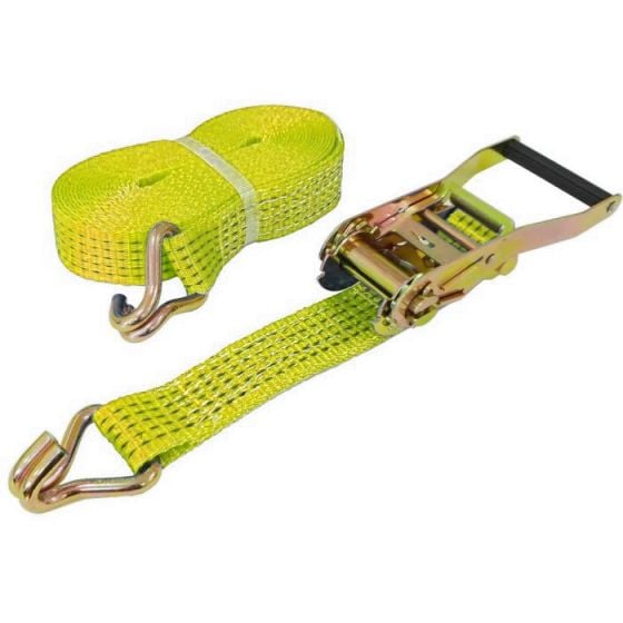 Heavy Duty Illuminous Yellow Ratchet Load Strap Assemblies 50mm Wide