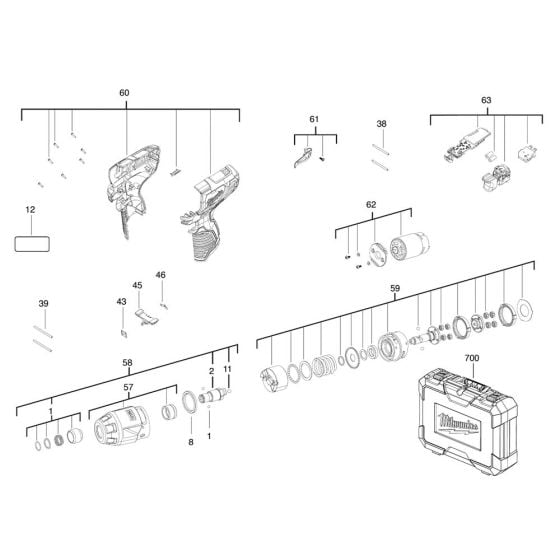 Complete Assembly for Milwaukee M12BID Cordless Impact Driver