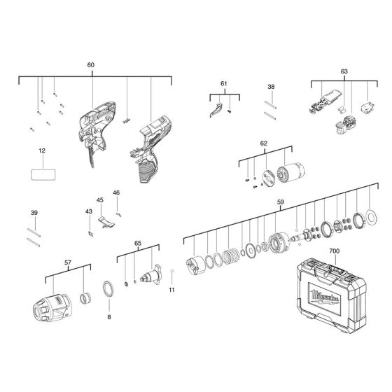 Complete Assembly for Milwaukee M12BIW14 Cordless Impact Wrench