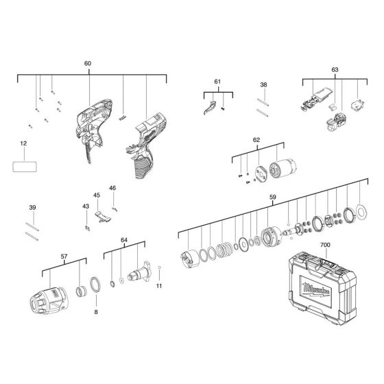 Complete Assembly for Milwaukee M12BIW38 Cordless Impact Wrench