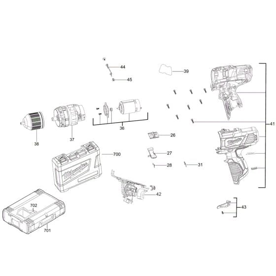 Complete Assembly for Milwaukee M12BPD Percussion Drill