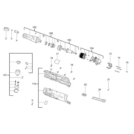 Complete Assembly for Milwaukee M12FHIR38 Cordless Ratchet