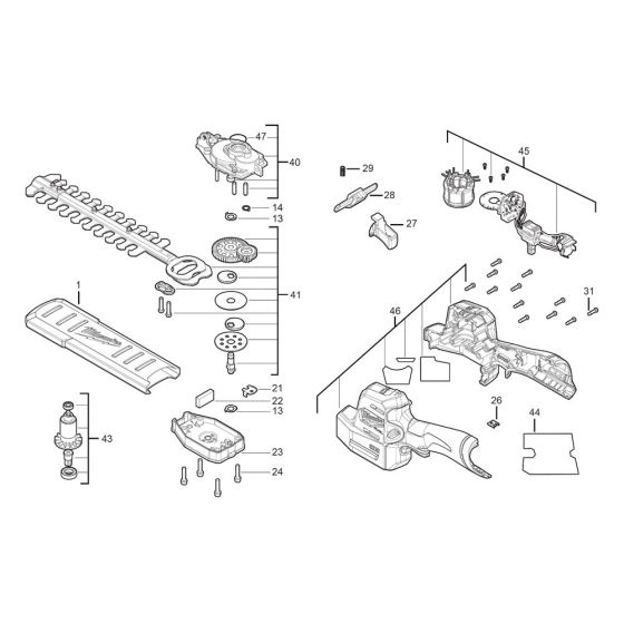 Complete Assembly for Milwaukee M12FHT20 Hedge Trimmer