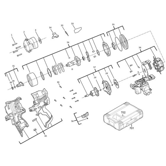 Complete Assembly for Milwaukee M12FIWF12 Cordless Impact Wrench