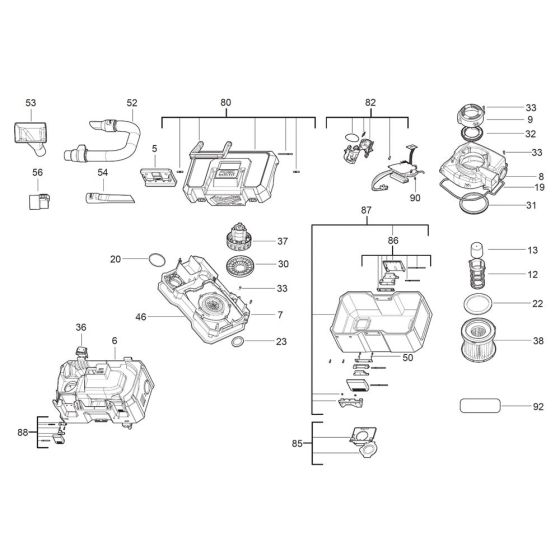 Complete Assembly for Milwaukee M12FVCL Dust Extractor