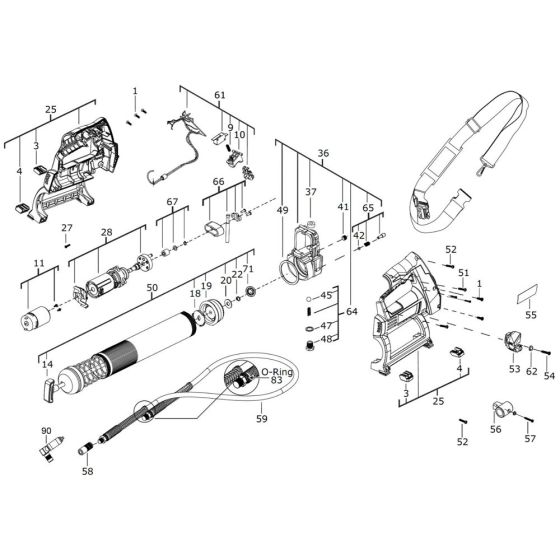 Complete Assembly for Milwaukee M12GG Grease Gun