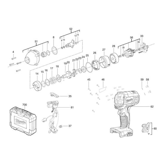 Complete Assembly for Milwaukee M18BIW38 Cordless Impact Wrench