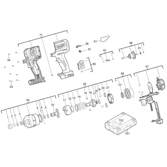 Complete Assembly for Milwaukee M18BLID2 Cordless Impact Driver