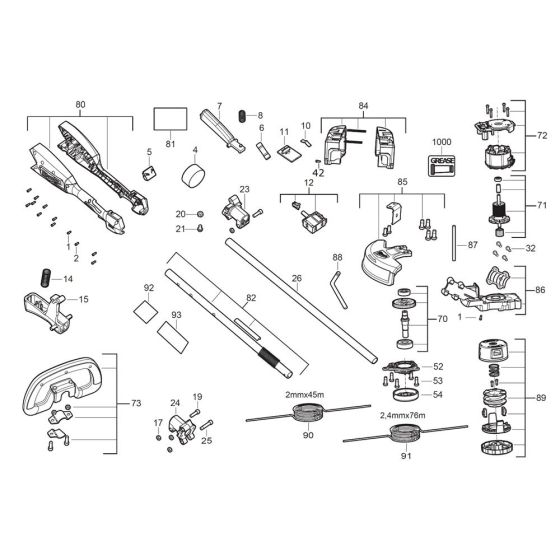 Complete Assembly for Milwaukee M18BLLT Line Trimmer