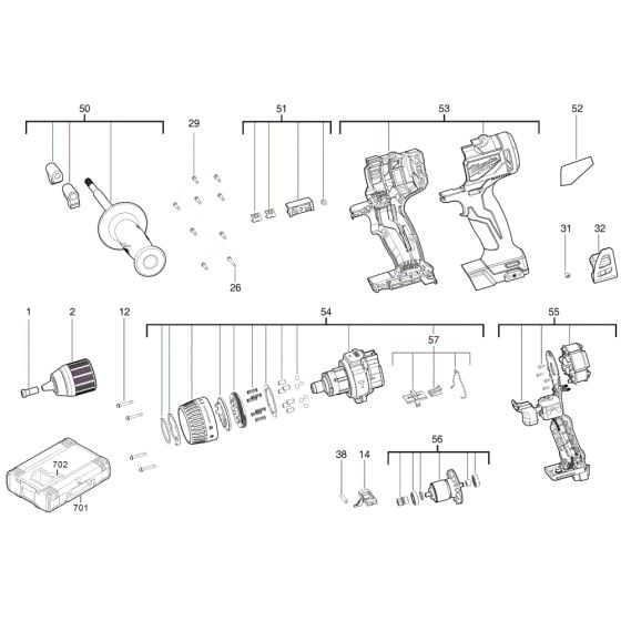 Complete Assembly for Milwaukee M18BLPD2 Percussion Drill