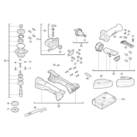 Complete Assembly for Milwaukee M18BLSAG115XPD Angle Grinder