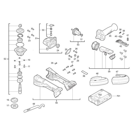 Complete Assembly for Milwaukee M18BLSAG125XPD Cordless Angle Grinder