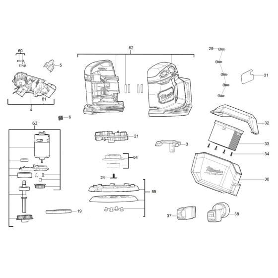 Complete Assembly for Milwaukee M18BOS125 Cordless Sander