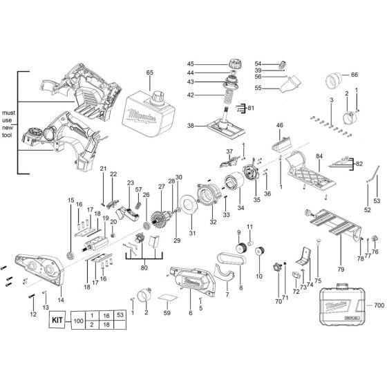 Complete Assembly for Milwaukee M18BP Cordless Planer