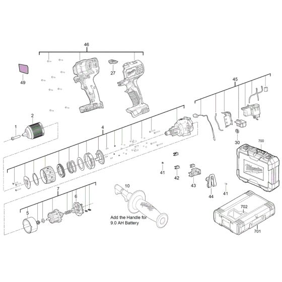 Complete Assembly for Milwaukee M18BPD Percussion Drill