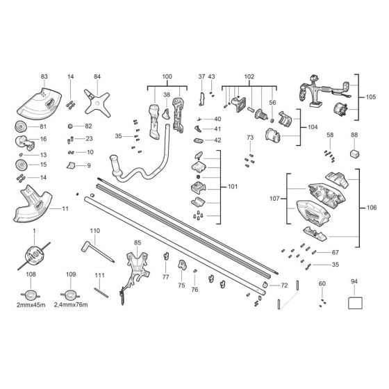 Complete Assembly for Milwaukee M18FBCU Line Trimmer