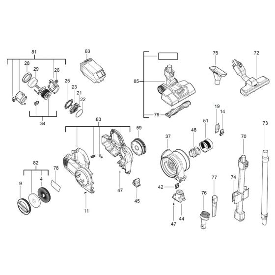 Complete Assembly for Milwaukee M18FCVL Dust Extractor