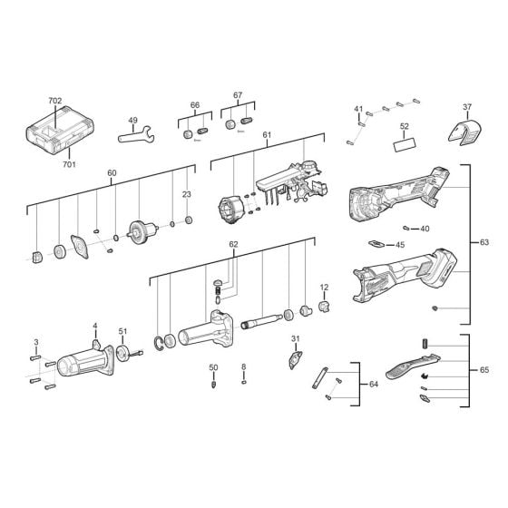 Complete Assembly for Milwaukee M18FDGROVPDB Cordless Straight Grinder