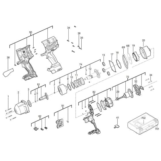 Complete Assembly for Milwaukee M18FHIWF12 Impact Wrench