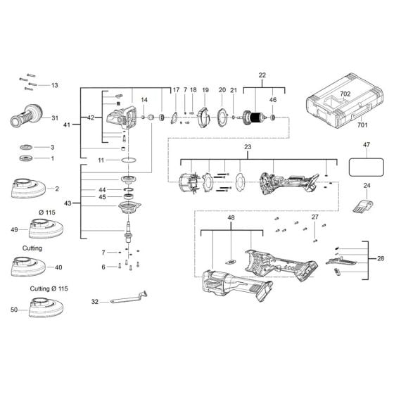 Complete Assembly for Milwaukee M18FHSAG125XPDB Cordless Angle Grinder