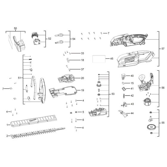 Complete Assembly for Milwaukee M18FHT45 Hedge Trimmer