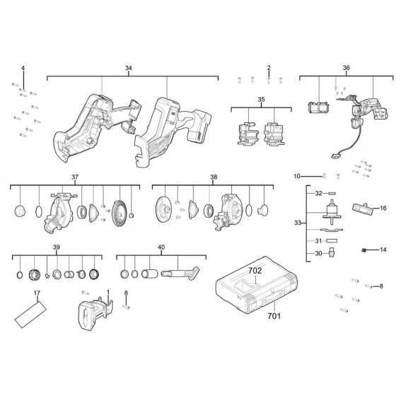 Complete Assembly for Milwaukee M18FHZ Cordless Reciprocating Saw