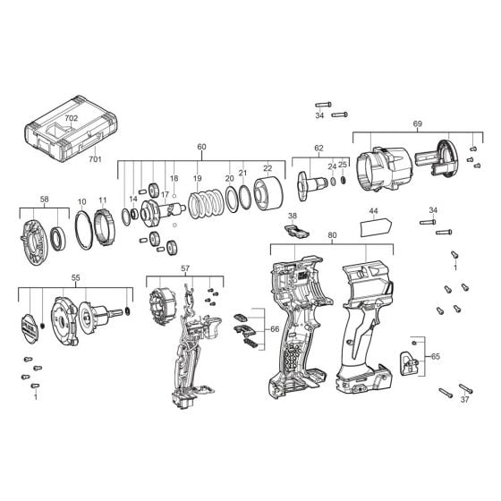 Complete Assembly for Milwaukee M18FMTIW2F38 Cordless Impact Wrench