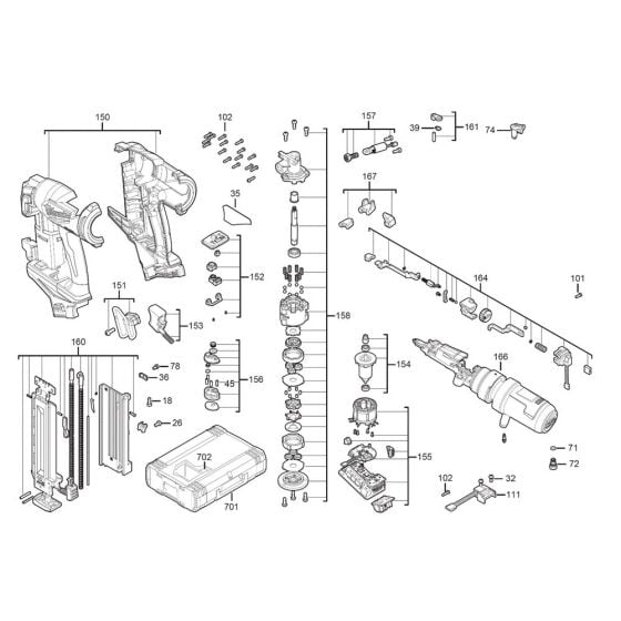 Complete Assembly for Milwaukee M18FN18GS Cordless Nail Gun