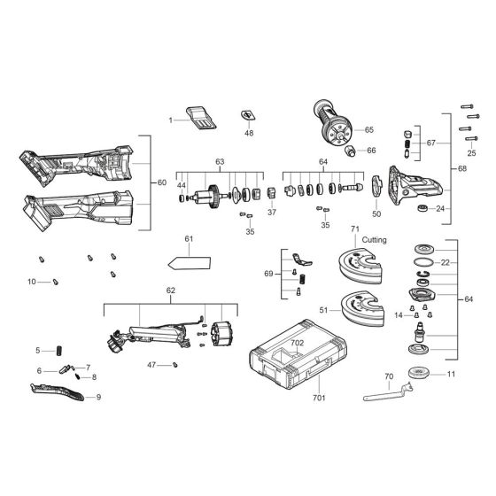 Complete Assembly for Milwaukee M18FSAGF125XPDB Cordless Angle Grinder