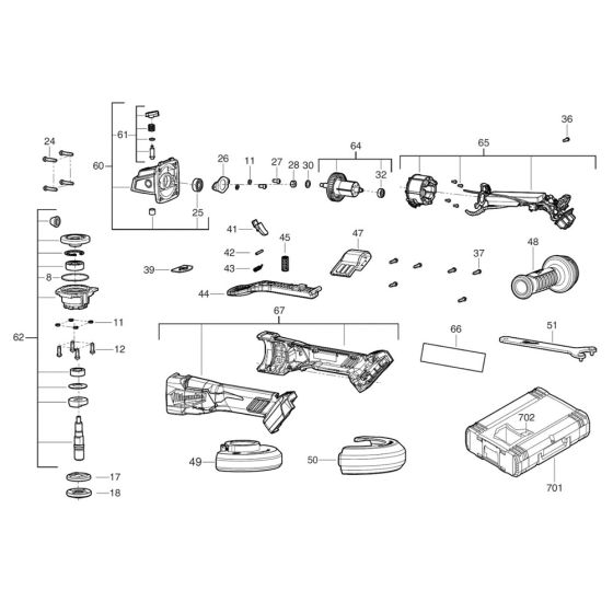 Complete Assembly for Milwaukee M18FSAGV115XPDB Angle Grinder