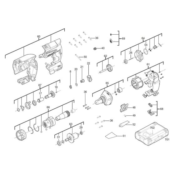 Complete Assembly for Milwaukee M18FSG Cordless Screwdriver