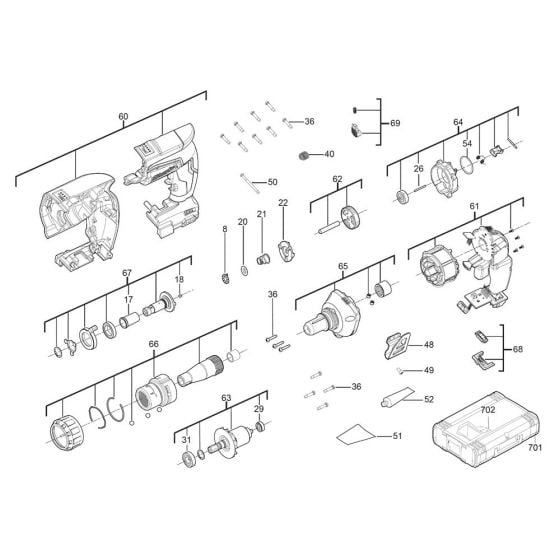 Complete Assembly for Milwaukee M18FSGC Cordless Screwdriver