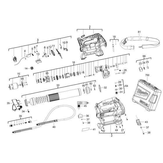 Complete Assembly for Milwaukee M18GG Grease Gun