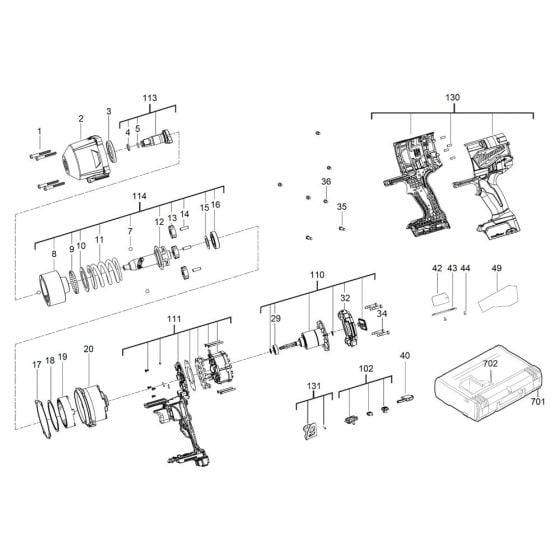 Complete Assembly for Milwaukee M18ONEFHIWF12 Cordless Impact Wrench