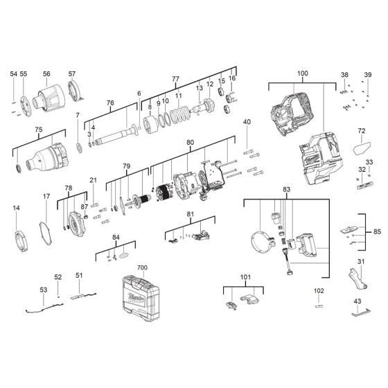 Complete Assembly for Milwaukee M18ONEFHIWF1D Cordless Impact Wrench