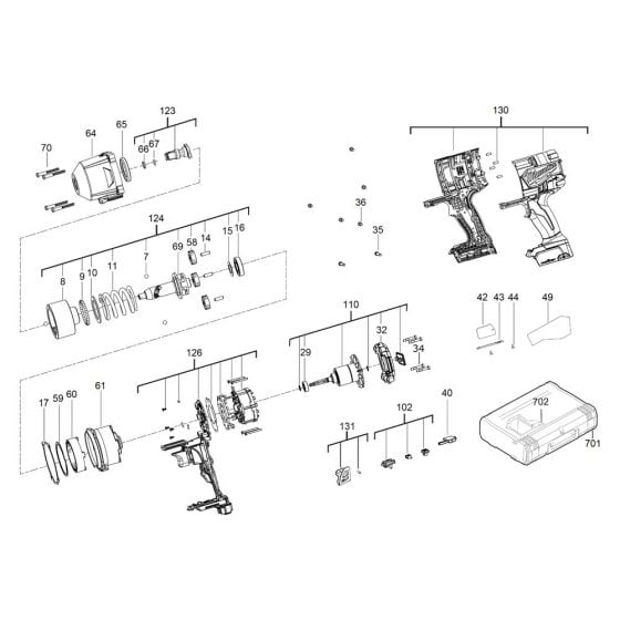 Complete Assembly for Milwaukee M18ONEFHIWF34 Cordless Impact Wrench