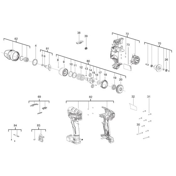 Complete Assembly for Milwaukee M18ONEIWF38 Cordless Impact Wrench