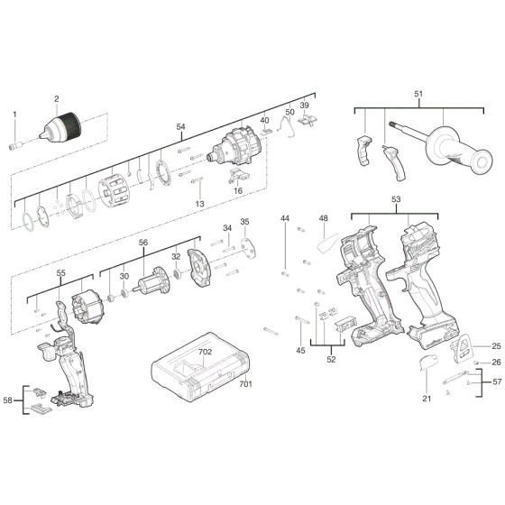 Complete Assembly for Milwaukee M18ONEPD2 Percussion Drill