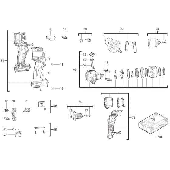 Complete Assembly for Milwaukee M18ONEPD3 Percussion Drill