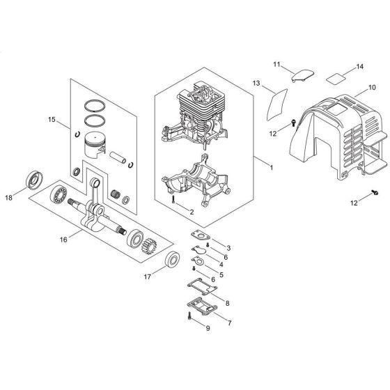 Cylinder, Piston, Crankshaft for Shindaiwa M2510 Multi-Tool