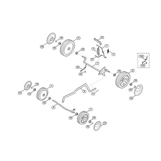 Chassis, Height Adjustment Assembly for Stihl/ Viking MA 443.1 C Cordless Lawn Mowers