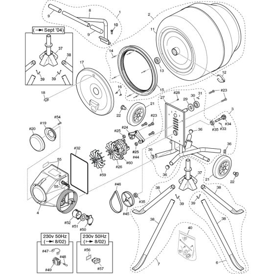 Main Assembly for Altrad Belle Minimix130 (Euro 2 & 3) Tip-Up Mixer (From May 2000)