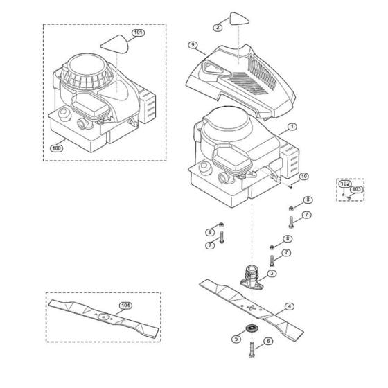 Engine, Blade for Viking MB 2.1 R Petrol Lawn Mowers