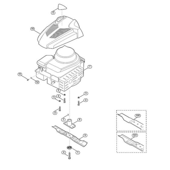 Engine, Blade for Viking MB 248.0 Petrol Lawn Mowers