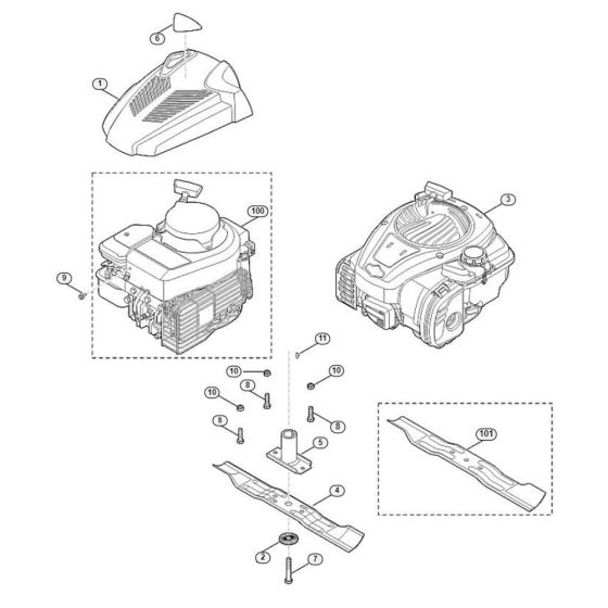 Engine, Blade for Viking MB 248.2 Petrol Lawn Mowers